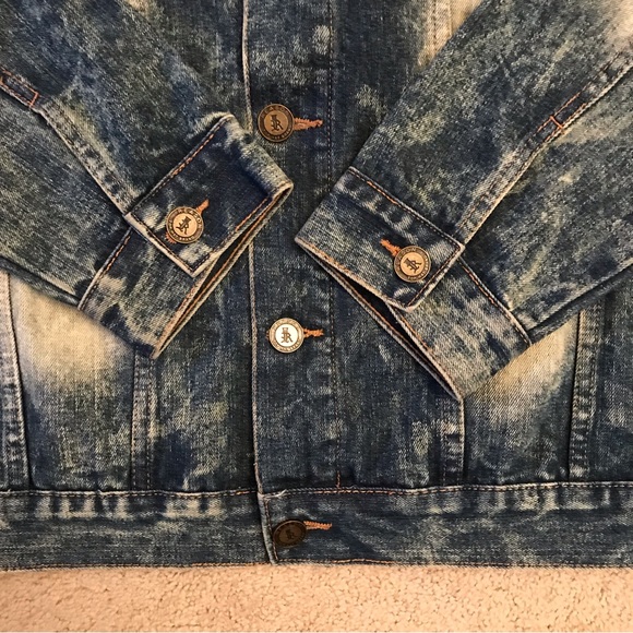 Trucker Denim Jacket Adult Size XL Blue Distressed Acid Wash Hand Crafted Mens - Picture 8 of 11